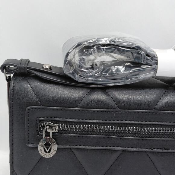 Valentino Orlandi Women Crossbody Bag Black Quilted Vegan Leather Handbag Purse - Picture 8 of 15